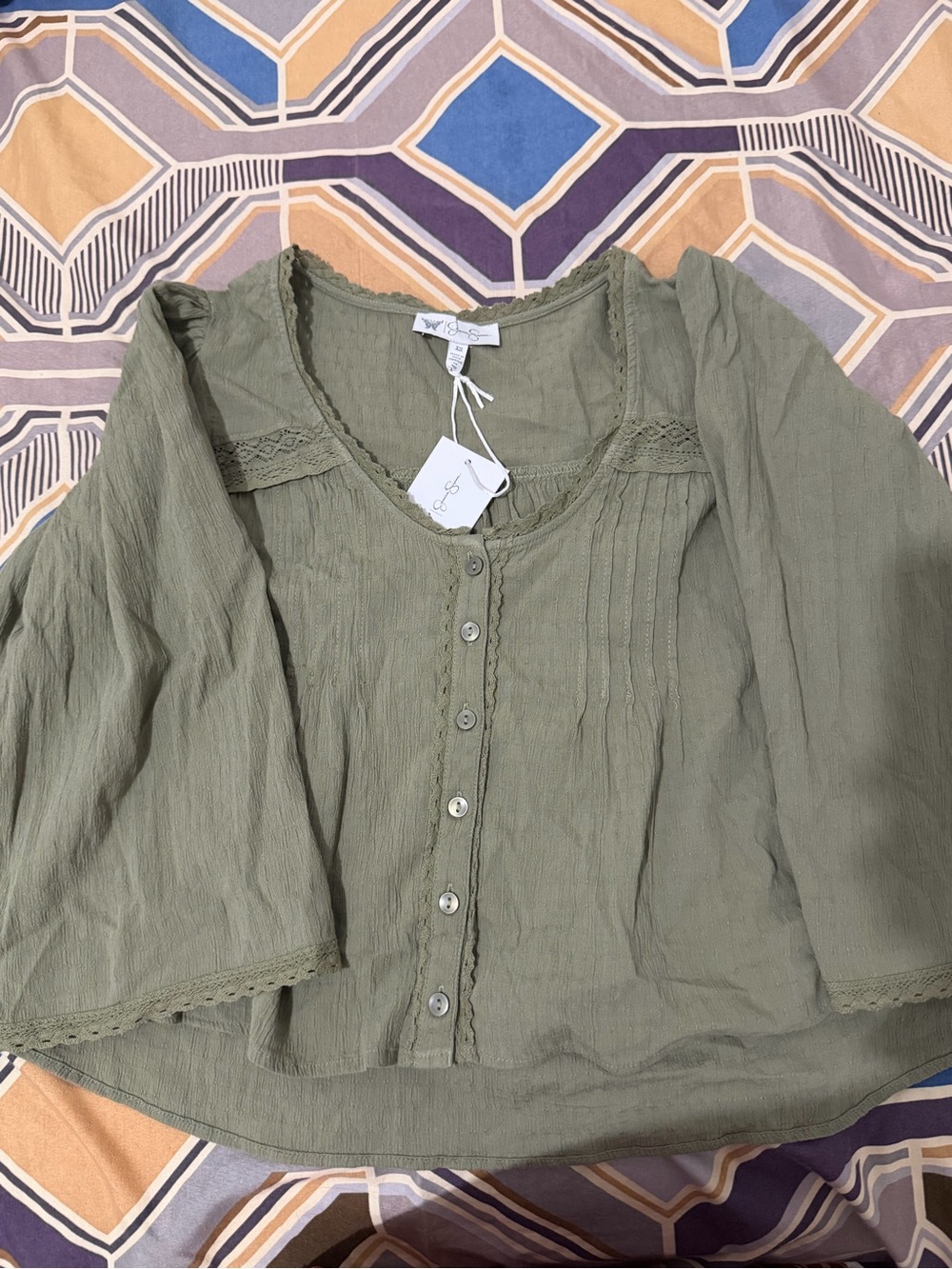 Jessica Simpson Olive Green Button-Front Blouse